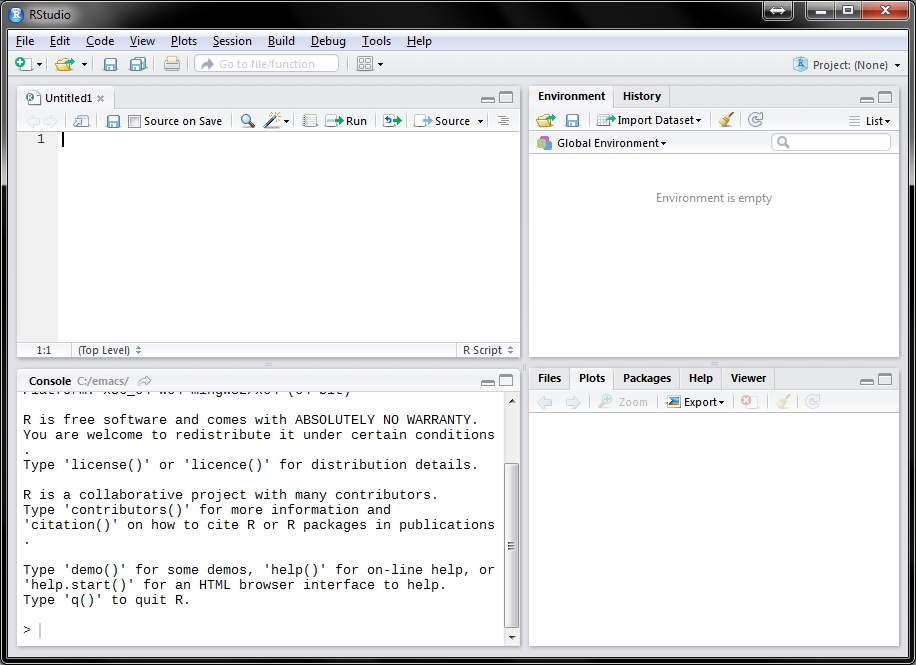 A first view of RStudio.
